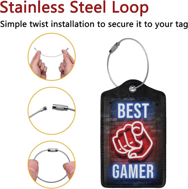 GACCAP 2 Pack Luggage Tags for Suitcase, Privacy Cover ID Label with Stainless Steel and Address Card for Travel Bag Backpack Cruise Ship Essentials Tag Men Boys - Best Gamer - Image 2